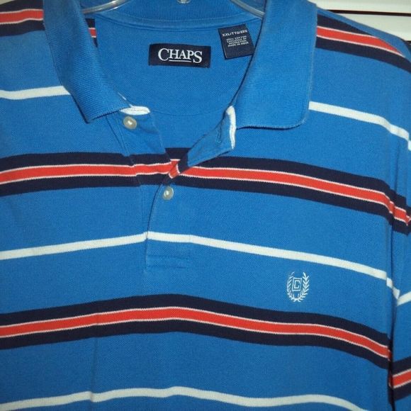CHAPS SHORT SLEEVE POLO SHIRT COTTON GOLF BLUE STRIPED BIG MAN~MENS SIZE XXL - Picture 3 of 4